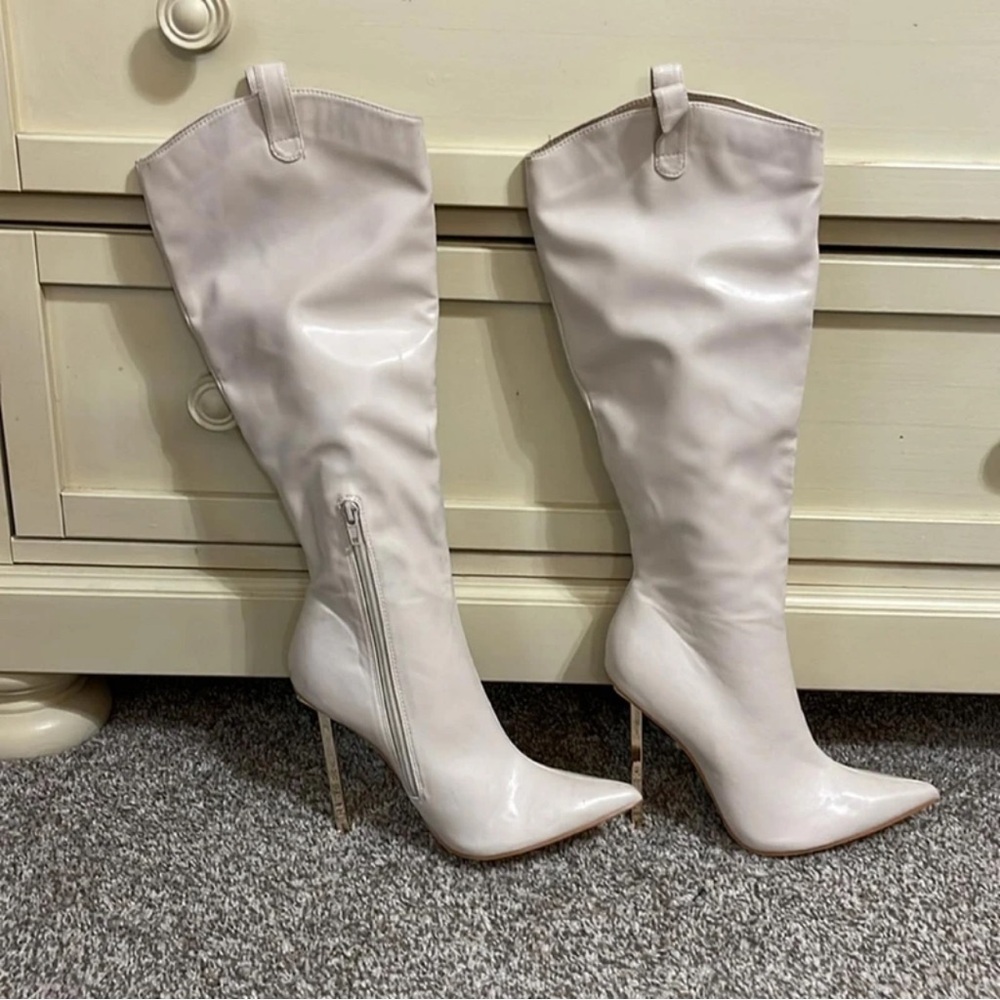 Dolls Kill Cream Heeled Boots - Picture 3 of 5